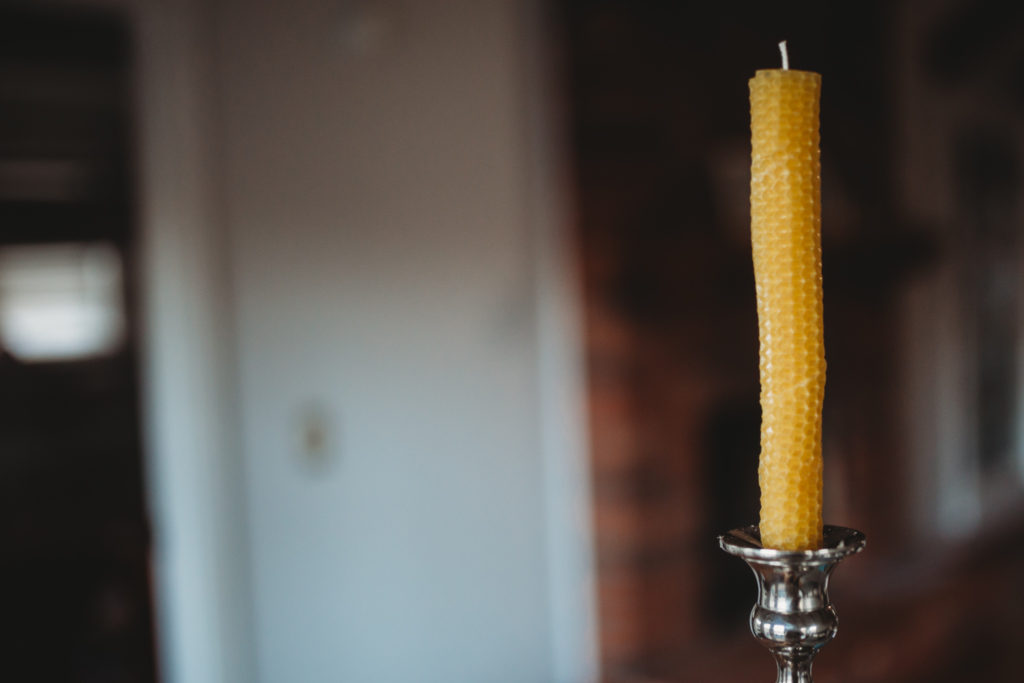 diy beeswax candle in candle holder