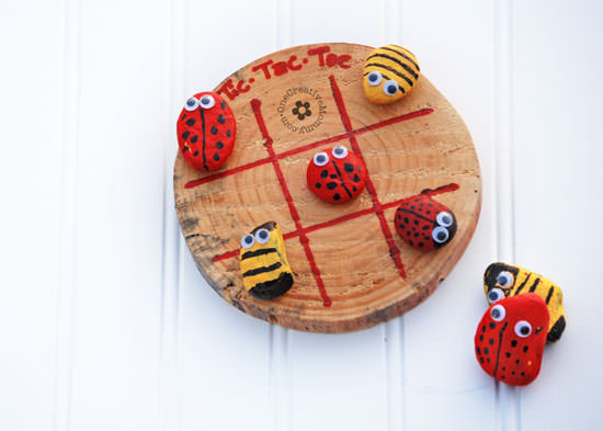 camping crafts for kids, tic tac toe, painted rocks, 